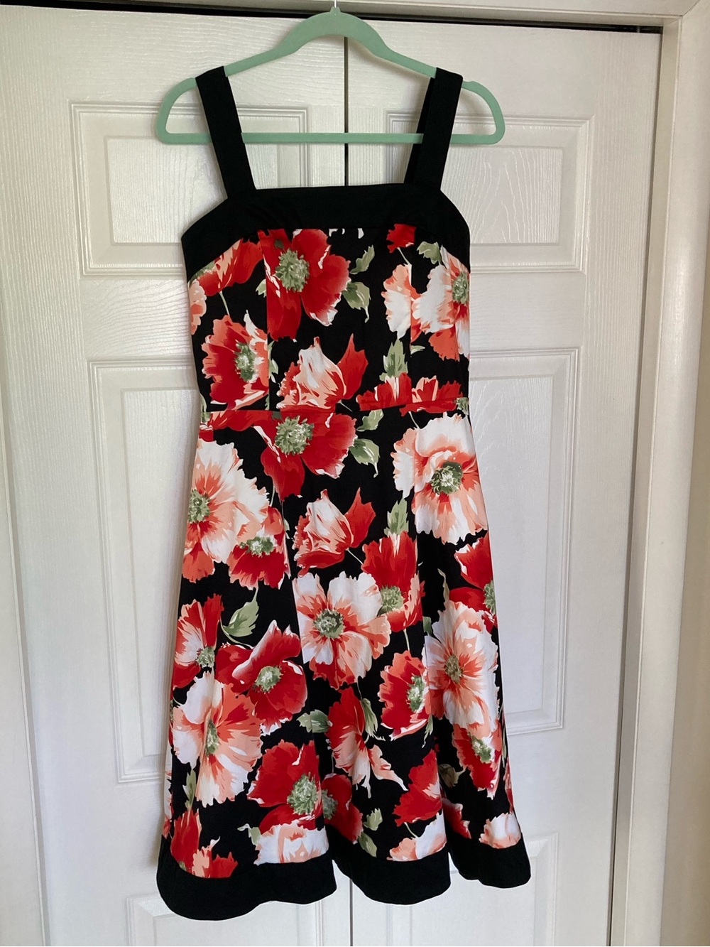 'Black Floral Sundress with bold Red & White  Blooms